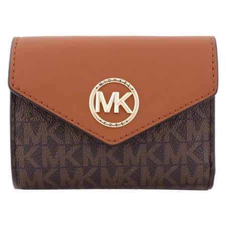 Michael Kors Womens Carmen Leather Signature Trifold Wallet Brown O/S