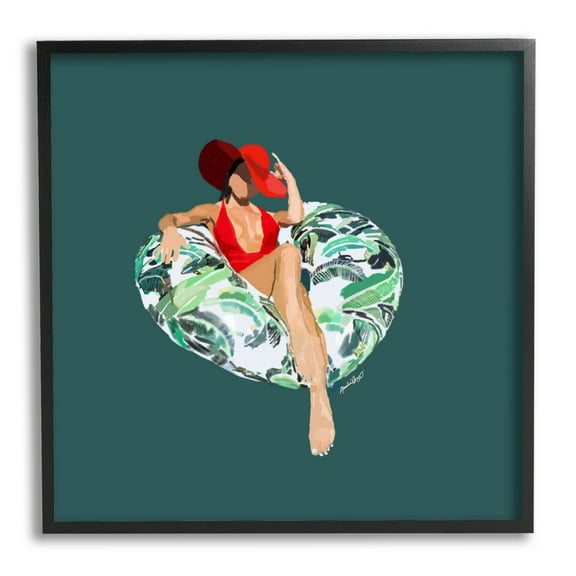 Stupell Industries Stylish Woman Pool Float Graphic Art Black Framed Art Print Wall Art, Design by Amelia Noyes