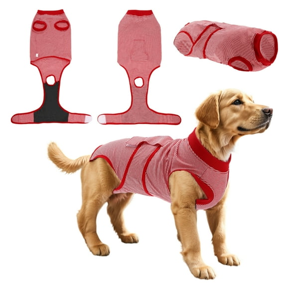 Pet Recovery Suit for Dogs Cats Pet Recovery Shirt Dog Abdominal Wounds Bandages White Red M