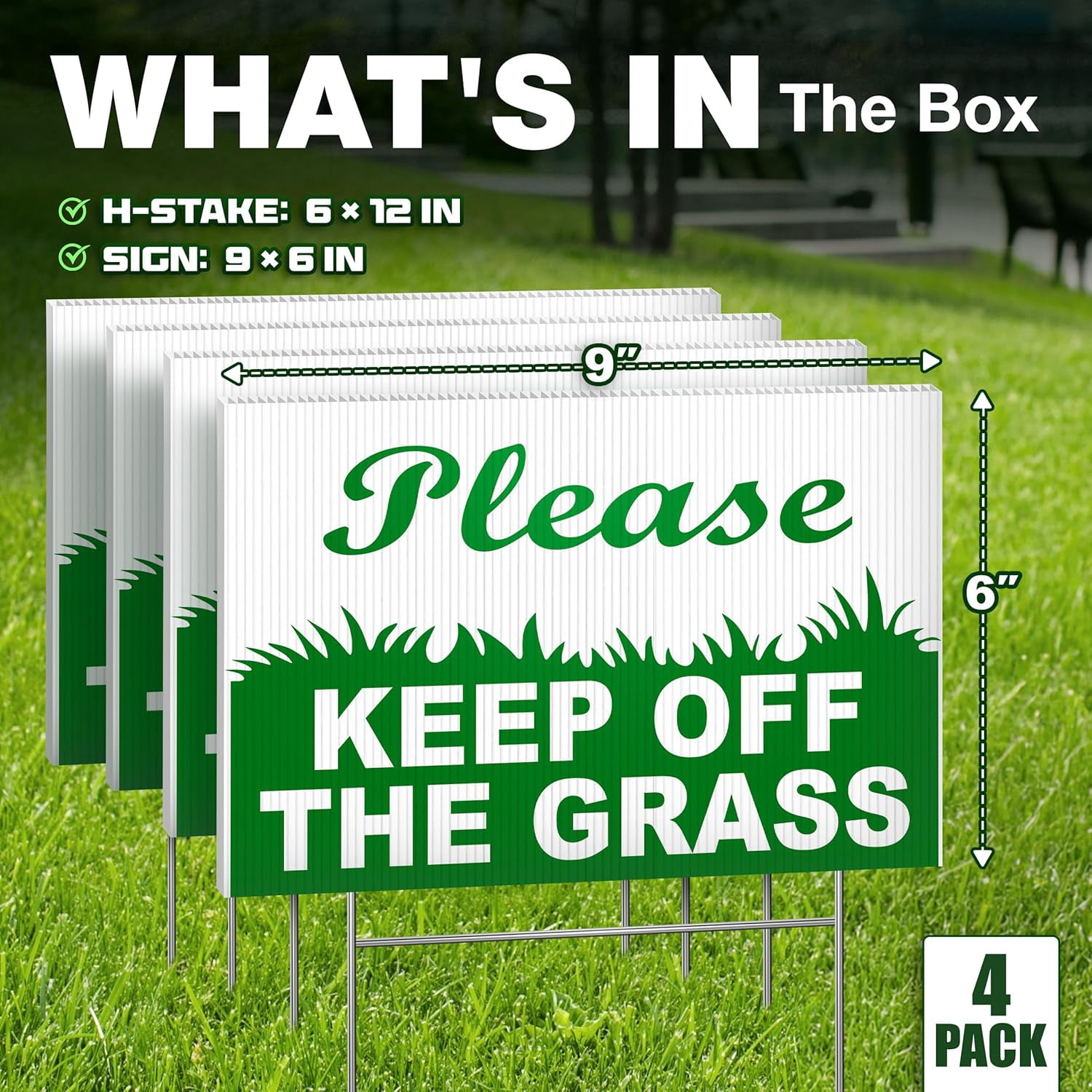 4-Pack Keep Off Grass Signs for Yard, 6x9 Double-Sided Coroplast Lawn Signs with Metal H-Stakes, Outdoor Reminder for Lawn, HOA & Shared Areas