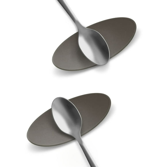 carrotez Small Silicone coffee Spoon Rest 2 pcs (02 x 16 x 374), Spoon Holder Flexible almond-Shaped for Next to coffee Maker - Kitchen Utensil Rest, cocoa Brown