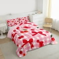 thumbnail image 4 of Feelyou Kawaii Red Bowknot Bedding Comforter Set for Teens, Cartoon Fruit Cherry Twin Comforter Sets, Pink Check Buffalo Reversible Bedding Set, Luxury Bedroom Decor, 2 Pieces, 4 of 9