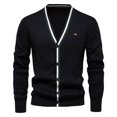 thumbnail image 2 of GBSYEWXS Men Pullover Sweaters Stretch Long Sleeve V-Neck Cardigan Solid Color Casual Black Sweater, 2 of 6