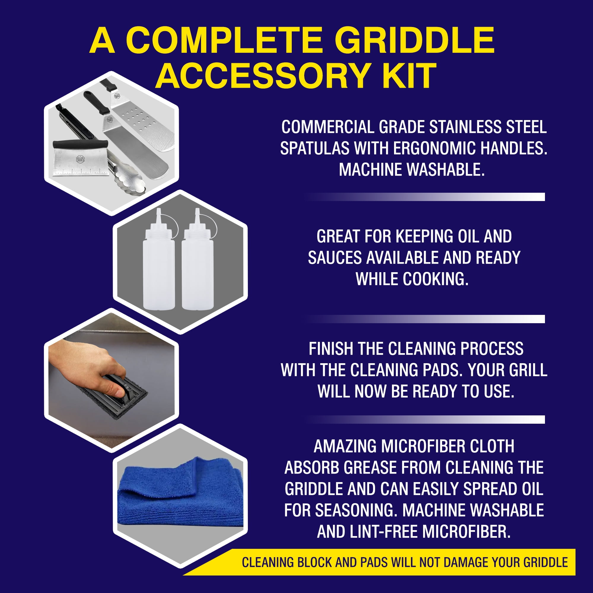 Grillers Choice- 9 PC Griddle Accessories Set- Metal Spatula Set, Commercial Heavy Duty Stainless Steel, Flat Top Grill, Hibachi Grilling Utensils- Designed by Chef and BBQ Judge