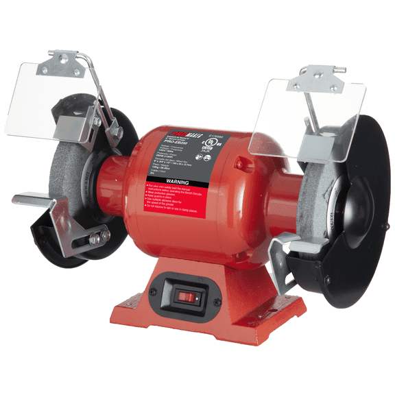 ROMAKER 6-Inch Bench Grinder 3400 RPM, 2.1AMP, 1/3 HP , Power bench grinders with two eye shields and two wheels (thick grit and mid grit). Bench grinder with stand 2.1AMP PRO-EB250