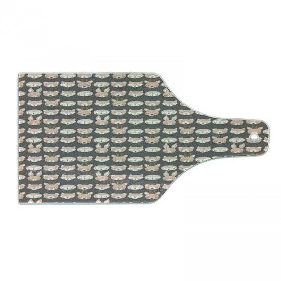 Woodsy Cutting Board, Pastel Colored Sleeping Animal Heads in Stripes Dots and Dashes, Decorative Tempered Glass Cutting and Serving Board, in 3 Sizes, by Ambesonne