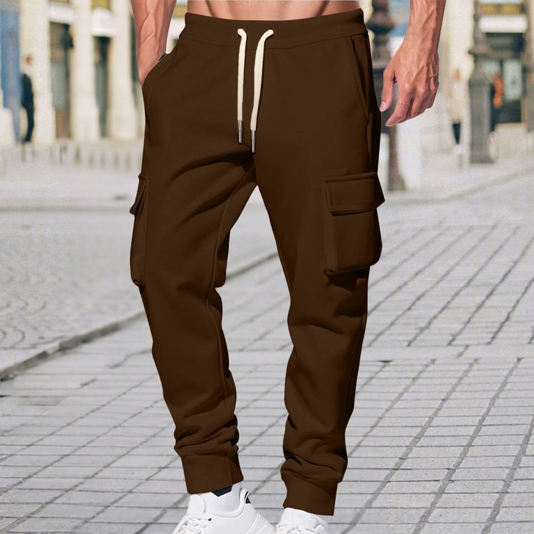 Enjoytime Men's Cargo Pants Solid Color Elastic Waist Tapered