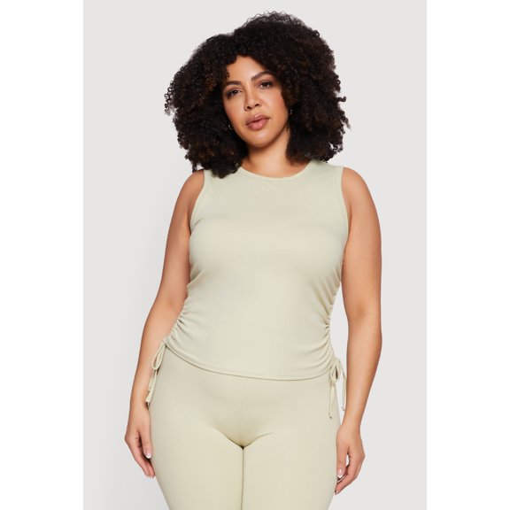 Women's Plus Size Side Ruched Crew Neck Tank Top