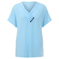 thumbnail image 2 of Dyfzdhu T Shirts for Women Casual V Neck Short Sleeve T Shirt Pleated Solid Color Button Top Blue, 2 of 8