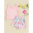 thumbnail image 2 of FEORJGP Kids Girls Summer Shorts Set 1-5Y Toddler Baby Sleeveless Vest Crew Neck Waistcoat Letters Print Tank Top and Flower Watermelon Shorts 2-piece Outfit Little Girl Casual Cute Daily Clothes, 2 of 9