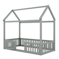 thumbnail image 6 of Harper & Bright Designs House Floor Bed with Fence & Roof, Twin Size Wood Playhouse Bed Frame wih Rails & Door for Boys Girls, Gray, 6 of 11