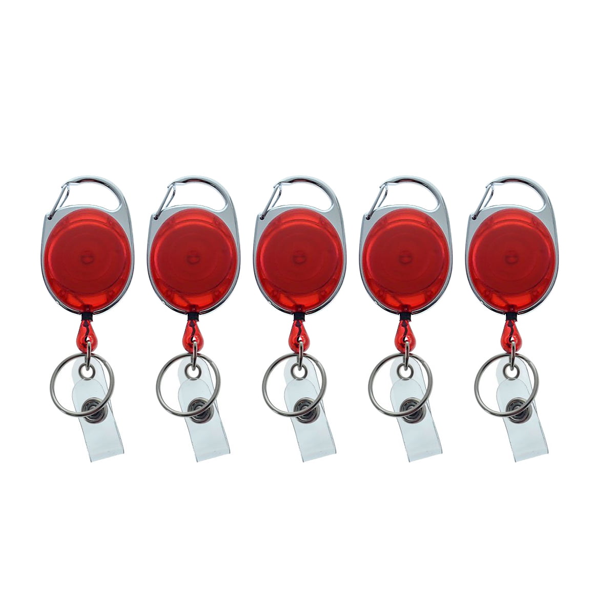 5 ID Badge Reels Lanyards Retractable with Belt Clip & Plastic Strap Red 