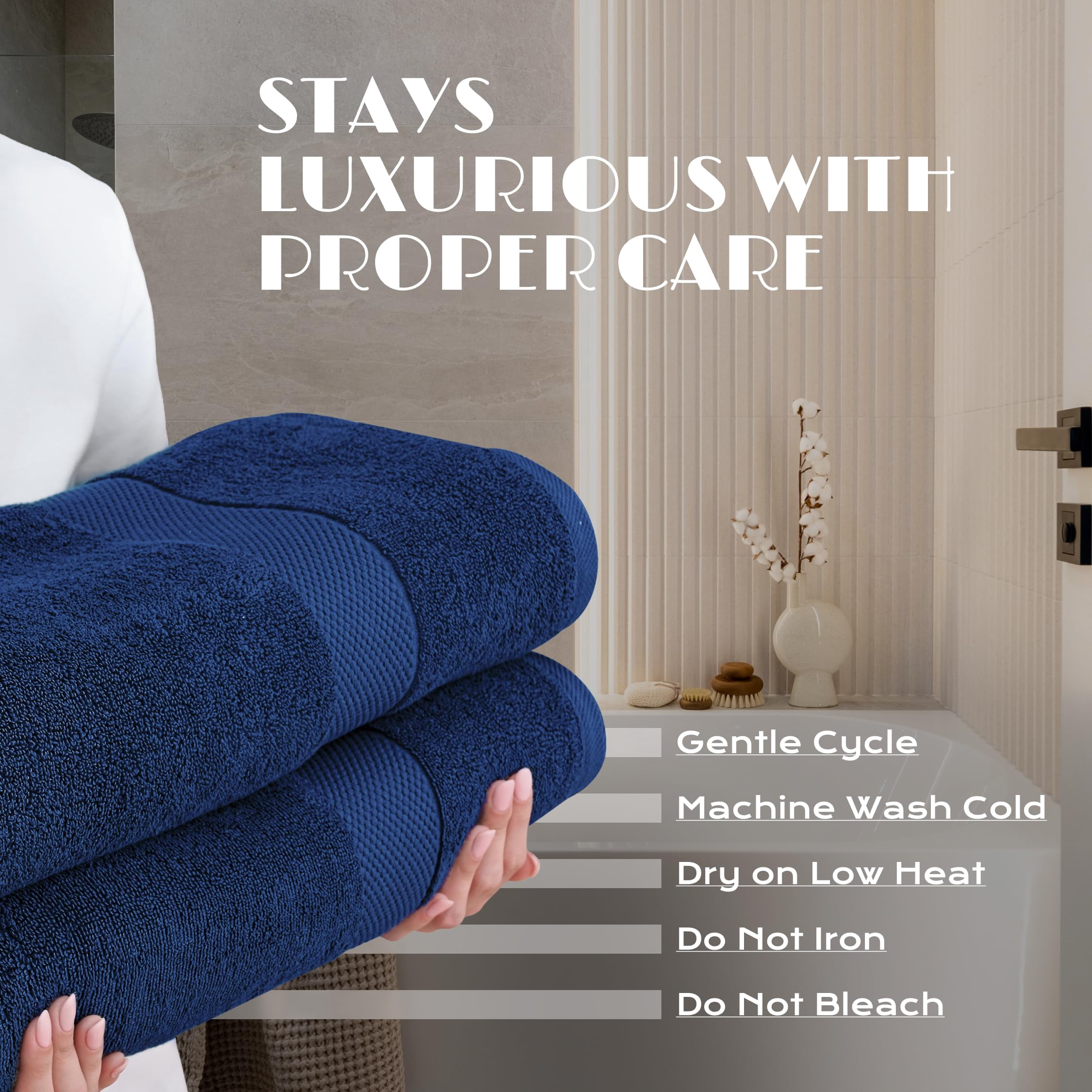 White Classic Luxury 650 Gsm Cotton Bath Sheet Towels, Extra Large Bathroom Towels Oversized, Navy Blue, 35 x 70, 2 Pack