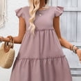 thumbnail image 4 of vigerkar Women's Summer Dresses Sleeveless Ruffle Sleeve Round Neck Solid Loose Short Flowy Pleated Mini Dress (Light Purple, S), 4 of 5