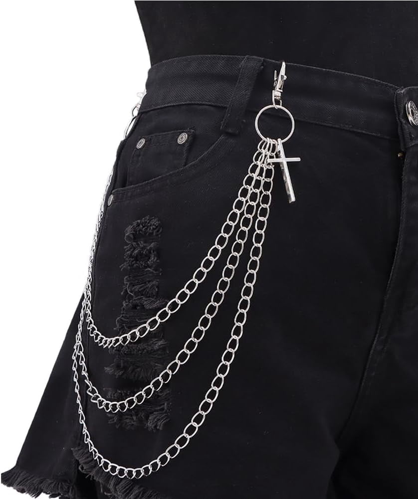 Star Pants Chain Hip Hop Silver Y2k Jeans Belt Chains Cute Vintage Punk Chunky Trouser Pocket Keychains Goth Rock Layered Wallet Jewelry Accessories For Women Men Girls 491528