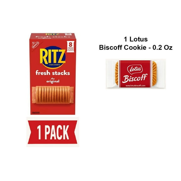 Ritz Fresh Stacks Original Crackers, Travel Snacks, 11.8 Oz (8 Multi Snack Packs) - Pack Of 1 & Lotus Biscoff Cookie - 0.2 Oz - 1 ct