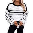 thumbnail image 3 of Women'S Striped Knit Oversized Fall Sweaters Trendy Clothes Crewneck Winter Pullover Sweater Black M, 3 of 9