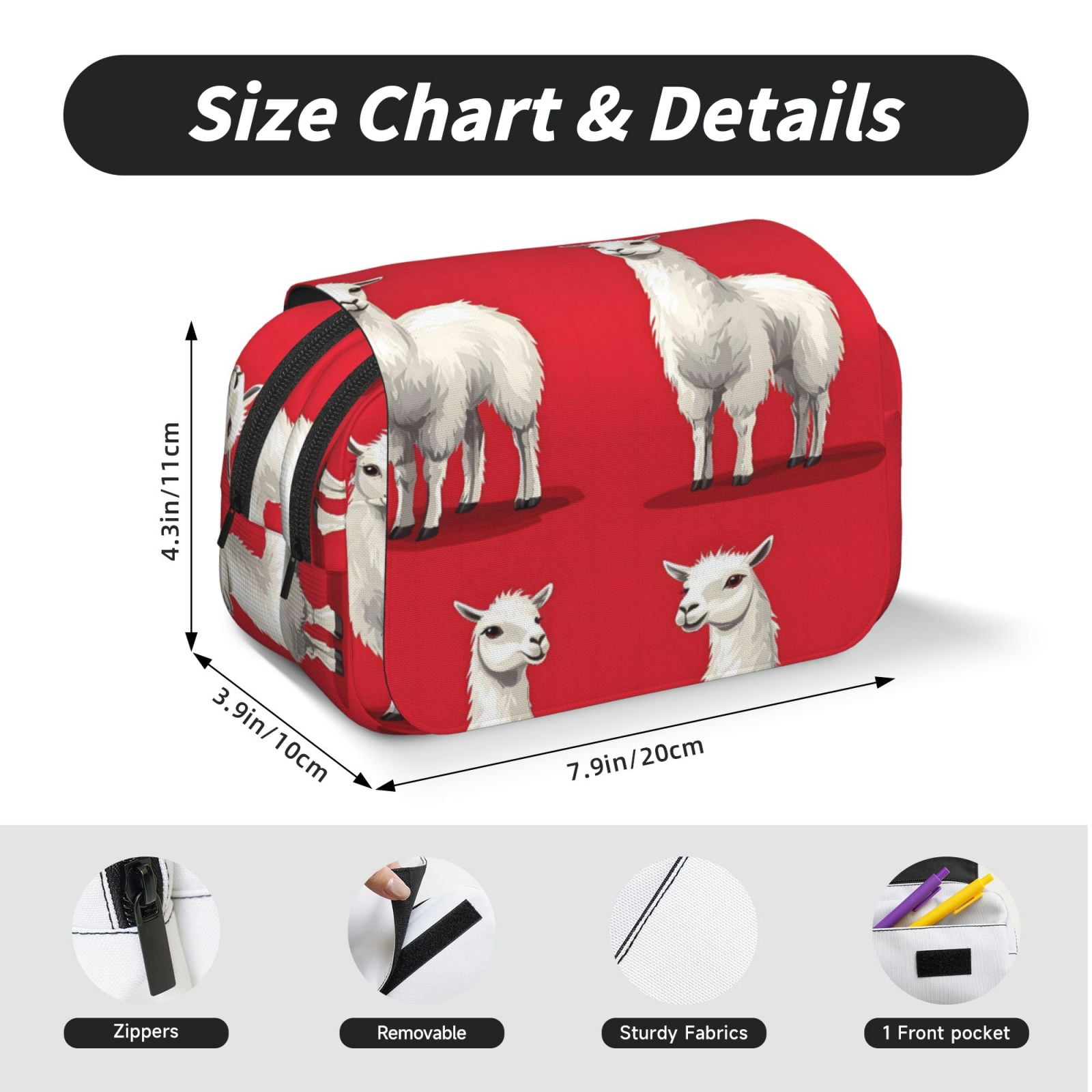 Large-Capacity Flip-Top Double-Layer Pencil Case, Multi-Functional Pocket Pen Case, Durable Stationery Organizer Alpaca On A Red Background
