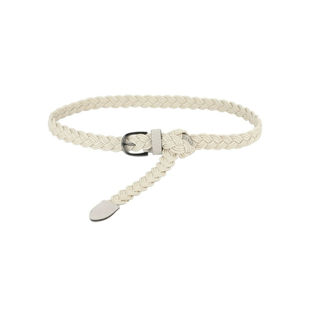 Unique Bargains Adjustable Thin Braided Waistband Rope Faux Leather Belt for Women White