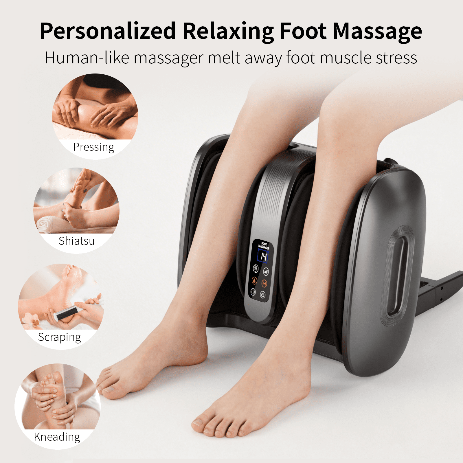 Foot Massager with Heat, Shiatsu Foot Massager Machine with Compression, Deep Kneading Calf for Feet and Ankle, Men, Women, Home and Office