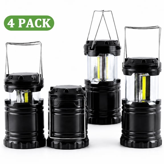 cyrico Camping Lights 4 Pack, Battery Operated Collapsible LED Camping Lights, Portable Hanging Emergency Lanterns for Power Outages, Outdoor Camping, Hurricane, Adjustable Brightness