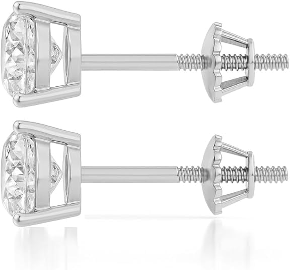 14K Solid White Gold Lab Grown Moissanite Cushion Cut Stud Earrings | 4x4mm | 0.66 CTW | Screw Back | Luxury Fine Jewelry Gift for Women | by Jewelaura