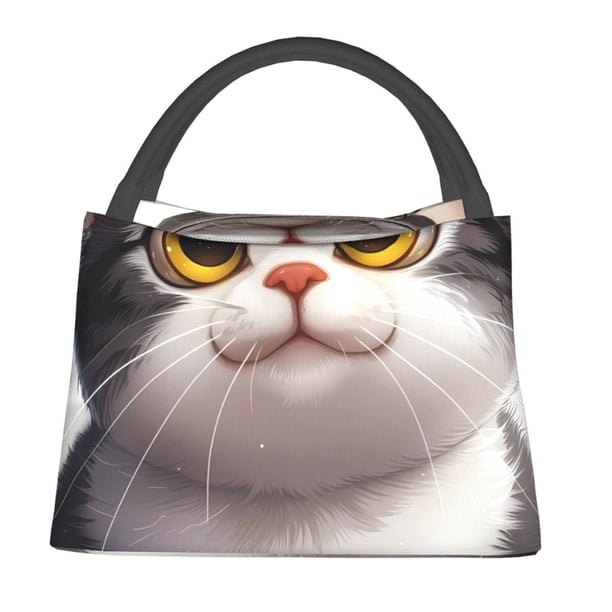 Fotbe Cute Cartoon Kitten Bolsa Térmica Portátil con Estampado, Bolsa de Entrega de Alimentos Aislada, Bolsa Reutilizable de Gran Capacidad para Comidas y Supermercado