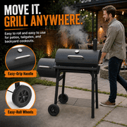 laraVist Charcoal Offset Smoker Grill, Dual-Zone BBQ with Thermometer & Wheels, Family-Size 512 sq.in