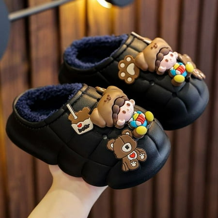 

QWZNDZGR 2022 Babi Winter Fur Clogs Kids Slippers For Girls Indoor Outdoor Mules Shoes Children s Waterproof Loafer Slipper Flip Flops
