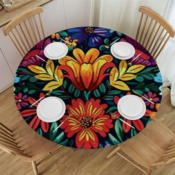 BANET Mexican Flower Round Tablecloth Kitchen Picnic Tablecloths Washable Table Cover for Dining Birthday Party Table Cloths Reusable Decoration Table Cloth 31"-35