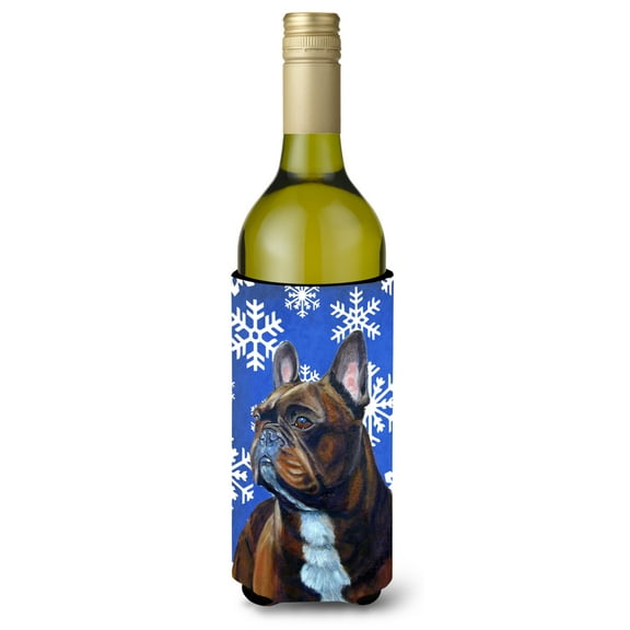 Carolines Treasures LH9295LITERK French Bulldog Winter Snowflakes Holiday Wine Bottle Hugger Wine Bottle multicolor