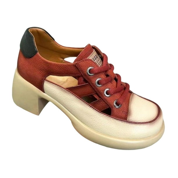 Zapatilla Zapatos Vintage Rojos Sandalias De Tacón Para Mujer
