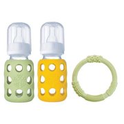 Lifefactory Baby Bundle Feeding Gift Pack with 4-Ounce Spring Green & Yellow Glass Bottles and Teether