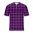thumbnail image 5 of Cmfcve Round Neck T-shirts for Men Plaid Button Top Blouses Short Sleeve Pullover Work Tee Tops, 5 of 5