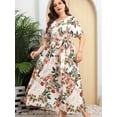 thumbnail image 4 of Women Plus Size Short Sleeve Dress Loose Summer Casual A-Line Flowy Midi Dresses Cream White 4XL, 4 of 8