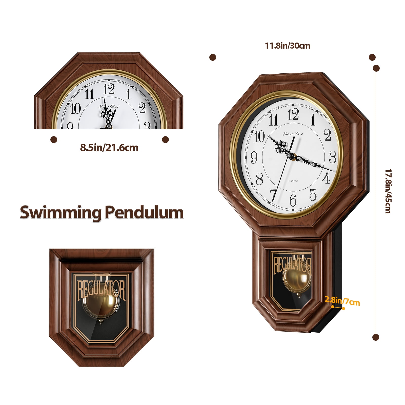 Vintage Pendulum Chiming Wall Clock - Brown