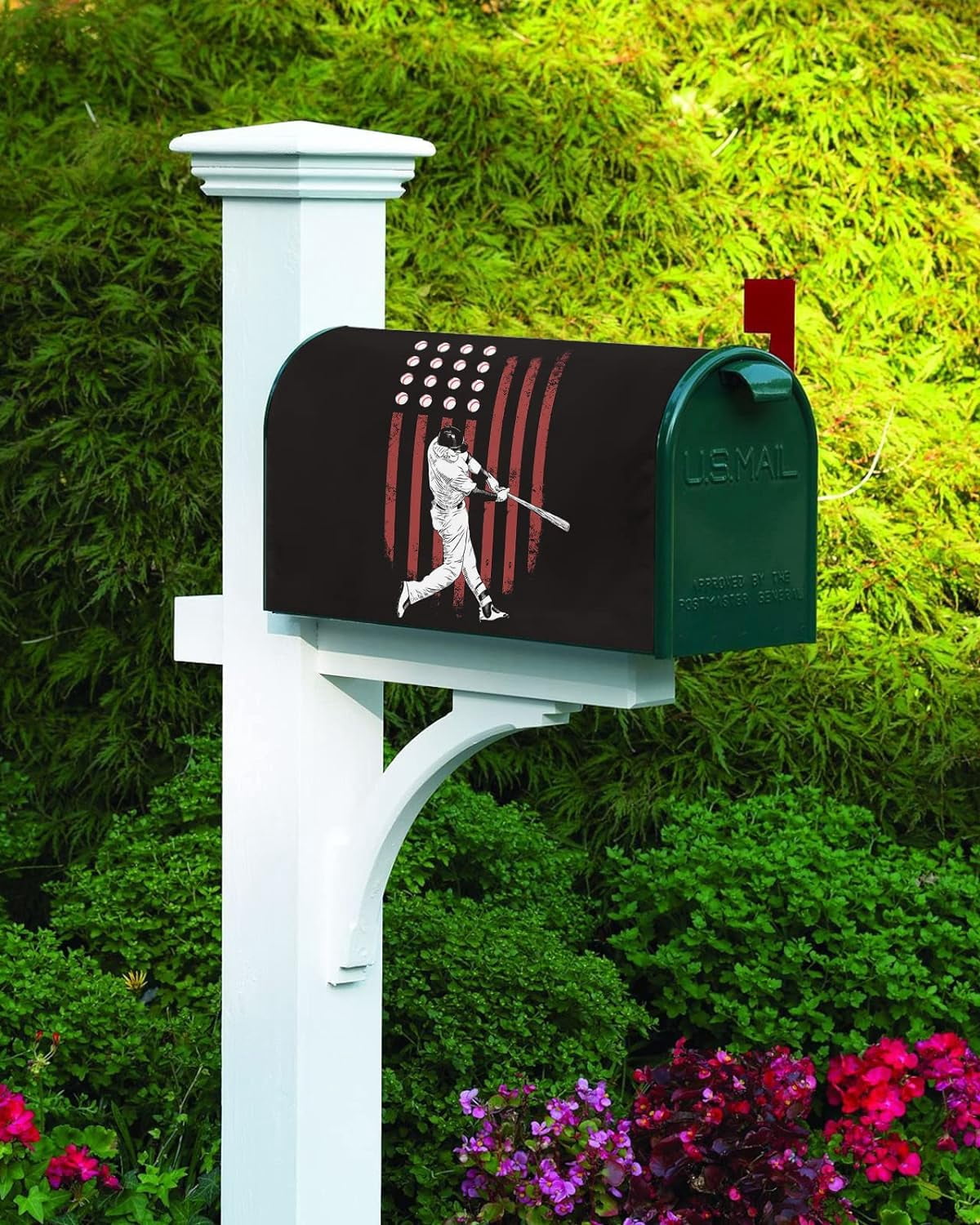 Mailbox Cover, Cool Man Playing Baseball American Flag Pattern Mailbox Wrap Magnetic Mailbox Covers for Garden Yard Outdoor Decoration,Farmhouse Home Mailbox Post Box Cover Wraps Standard Size 18"x21"
