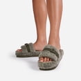 thumbnail image 2 of Luxemoda Womens Buzzing Khaki Buckle Detail Flatform Slider Faux Fur Sandals (KHAKI, 7), 2 of 5