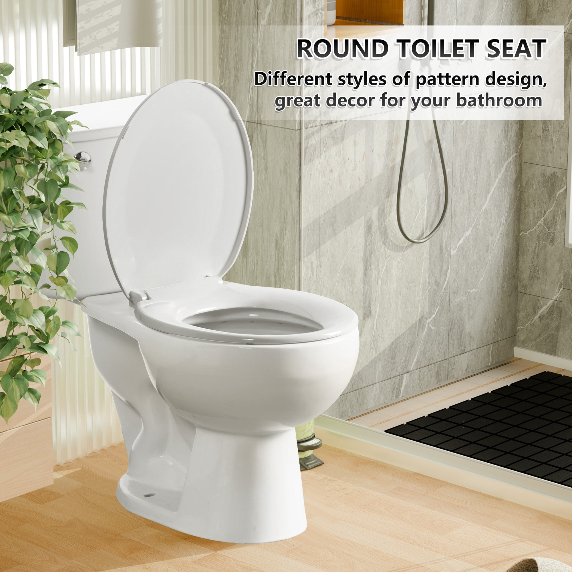 Angol Shiold Round Toilet Seat - Slow Close Hinges, Ergonomic Design with Grip-Tight Bumpers, Safe Easy-Clean PP Material, Fit 16.5" Round, White
