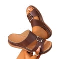 thumbnail image 4 of Womens Wedge Sandals Leather Comfortable Slip on Slides Open Toe Casual Arch Support Platform ladies Sandal Chunky Shoes Brown 9.5(43), 4 of 9