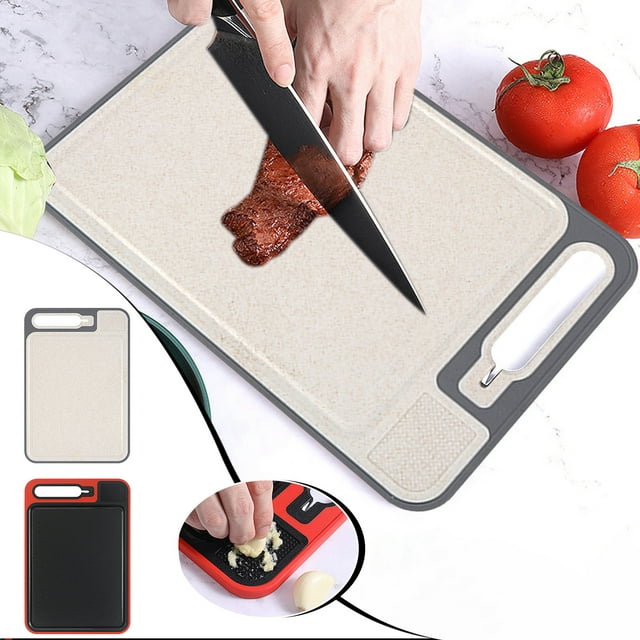 Pp Multi-Functional Cutting Board 1-Pc Aluminum Alloy Double-Sided Cutting Board with Knife Sharpener and Garlic Masher (Black) Rkxzt