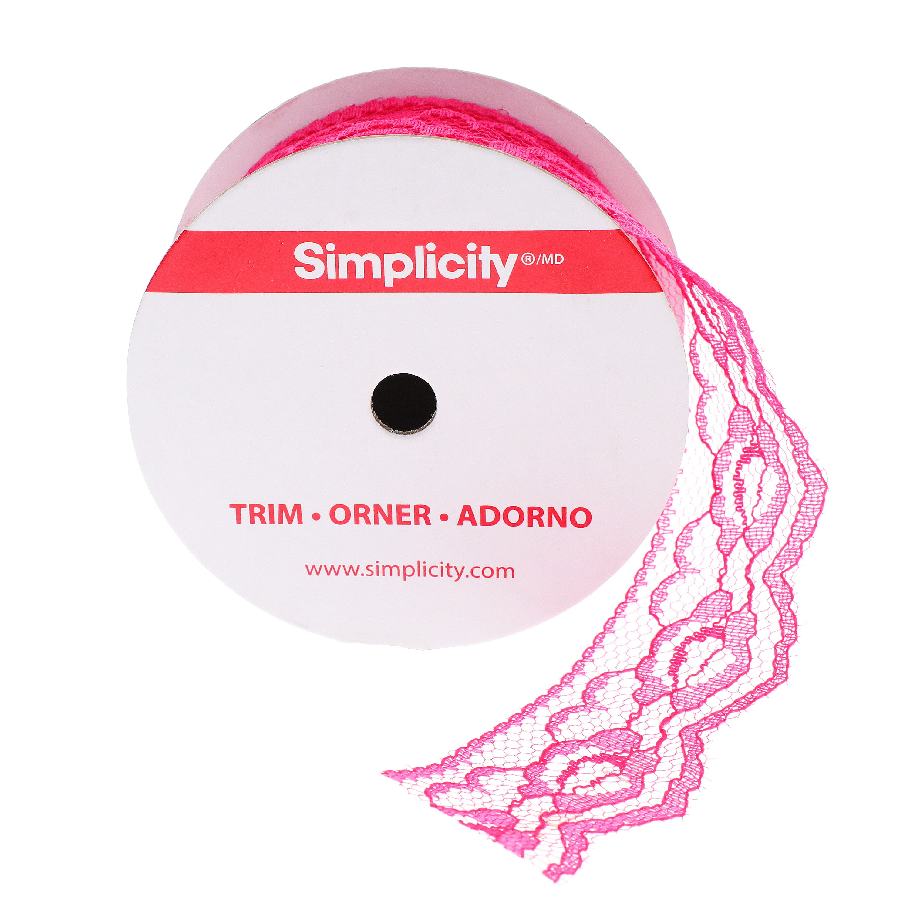 (2 pack) Simplicity Trim, Hot Pink 1 1/4 inch Rose Lace Trim Great for Apparel, Home Decorating, and Crafts, 3 Yards, 1 Each