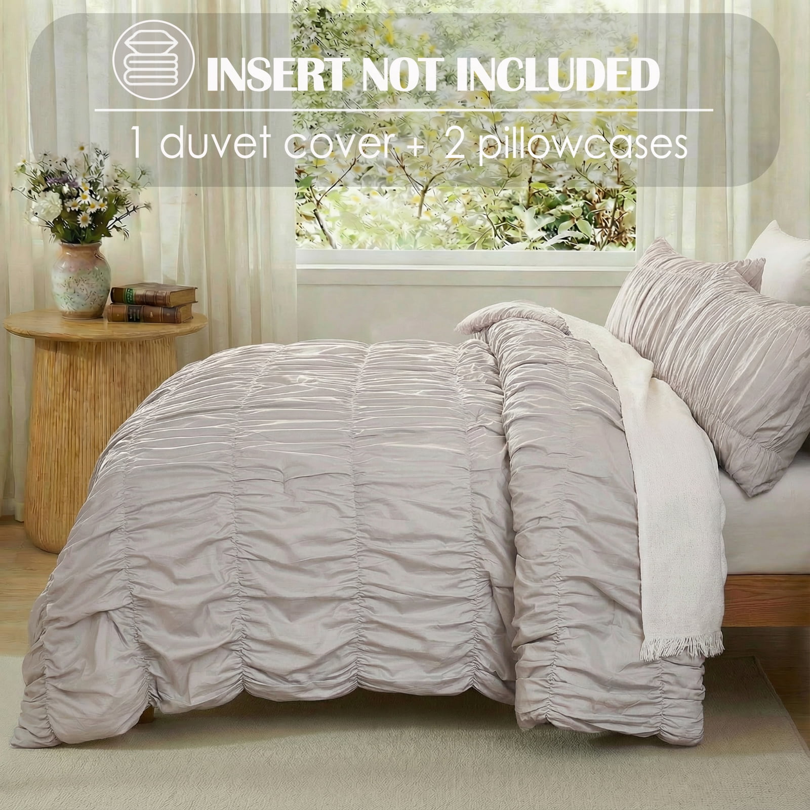 100% Cotton Wrinkle King Duvet Cover Set,Ruched Bedding Comforter Cover,Shabby Chic Ruffled 3 Pcs Queen Duvet Cover Set,Bohemian Boho Bedding Set 1 Duvet  Cover 2 Pillowcases