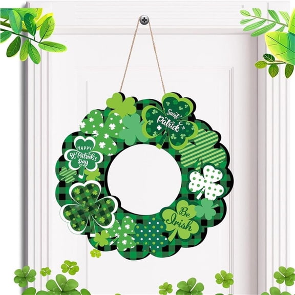 SeekLGT Green St Patricks Day Door Wreath Decorative Garland Safe Material Round Wall Hanging for Home Patio Garden