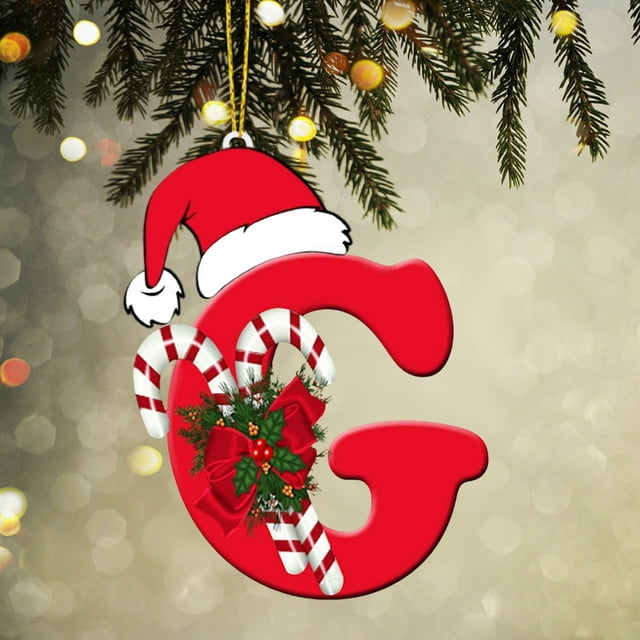 Adornos navideños, adornos navideños, regalos navideños, árbol de Navidad acrílico 2D, colgante de 26 letras, regalo decorativo, colgantes para fiestas navideñas familiares, objetos colgantes