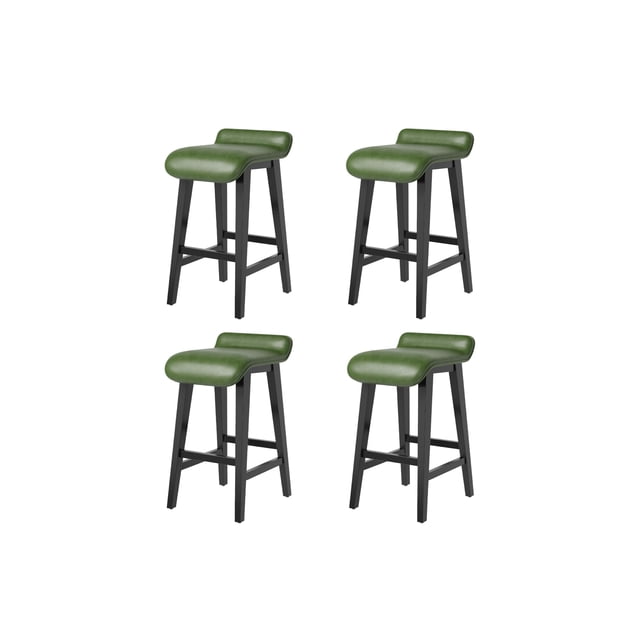 Bar Stools Set of 2/4, 26" Upholstered Counter Height Bar Stools with Low Back & Footrest – Faux Leather Kitchen Counter Chairs – Black / Brown / Dark Green