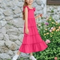 thumbnail image 5 of Mevxay Girls 2025 Summer Sundress Casual Sleeveless Smocked Aline Flowy Tiered Maxi Boho Beach Dress with Pockets 3-12 Y Hot Pink, 5 of 9