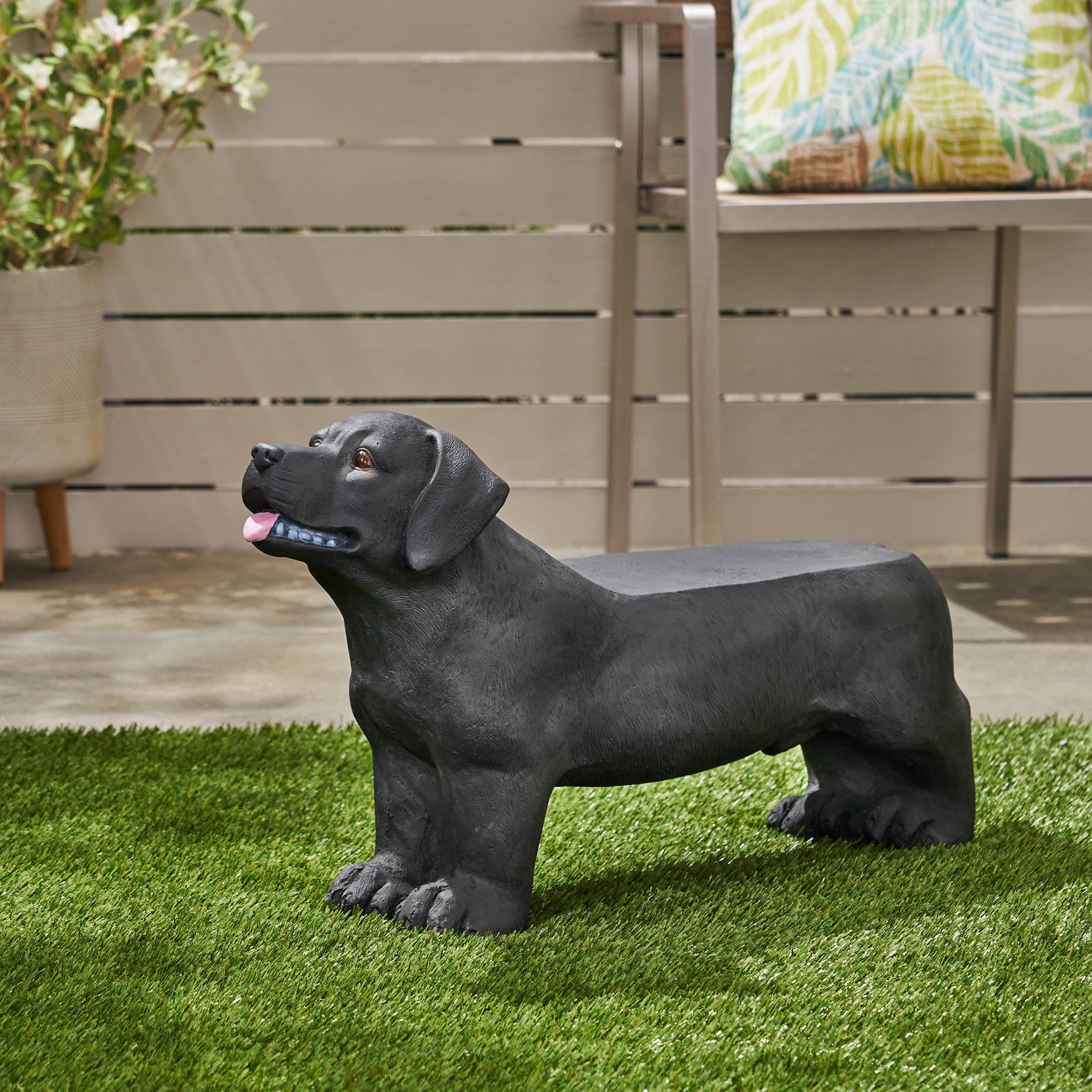 Outdoor Animal Shaped Rest Bench, Solid Wood Craft Seat for Patio Garden, Black
