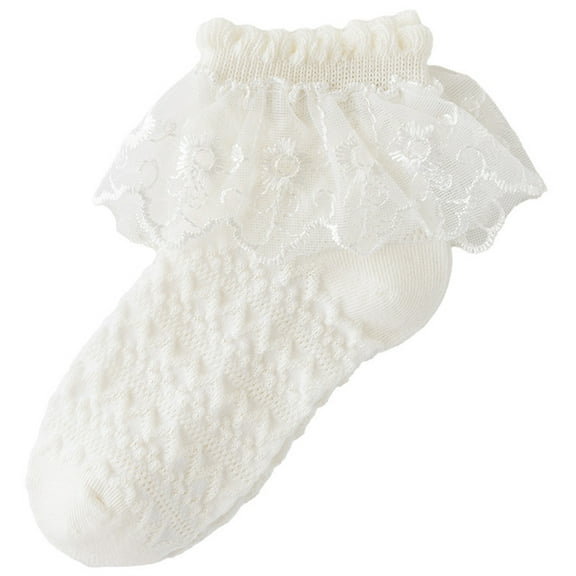 Odeerbi Lace Ruffle Socks for Kids Girls Cute Soft Cotton Crew Socks Spring Summer Solid Color Lace Socks Princess Dance Socks