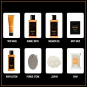 Bath Gift Basket Sets for Men Gifts Ideas - 8pcs Citrus Body Self Care Relaxing Birthday Gifts At Home Spa Kits with Toiletry Bag